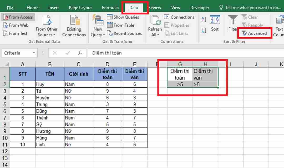 Cách lọc dữ liệu trong Excel có 2 điều kiện