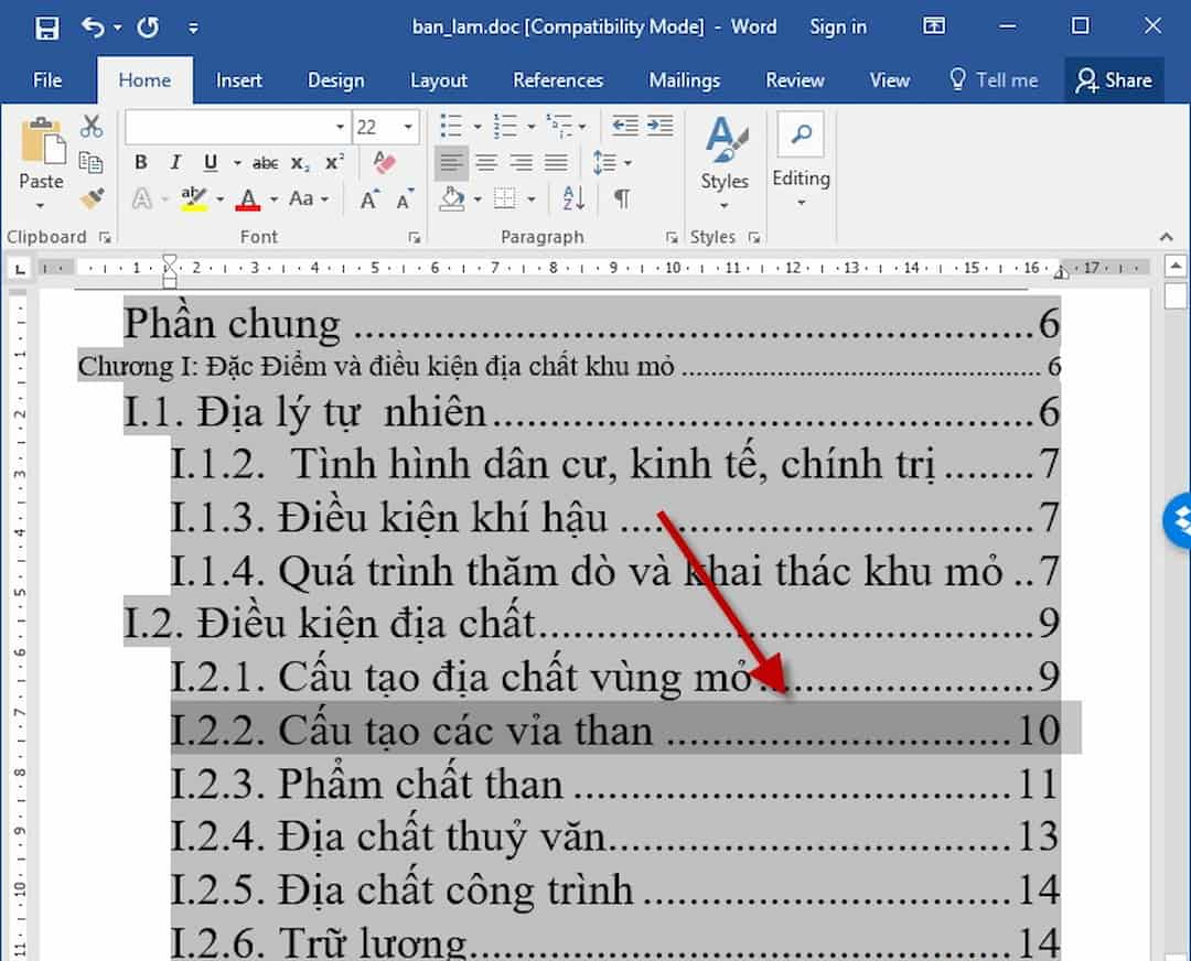 Cập nhật lại mục lục